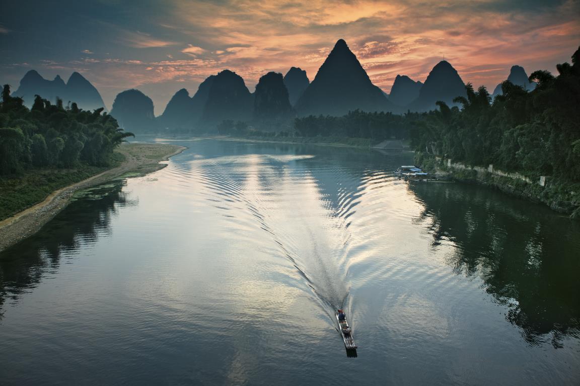 Река Ли на закате - интерьерная фотокартина