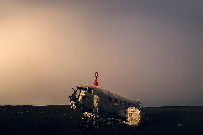 Фотокартина Небо, самолет, девушка